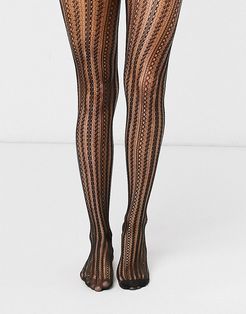 patterened lace fishnet tights in black