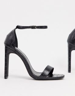 barely there sandals with set back heel in black croc