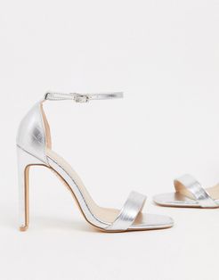 barely there sandals with set back heel in silver croc