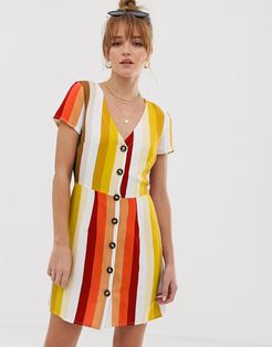 button through mini dress in bold stripe-Multi