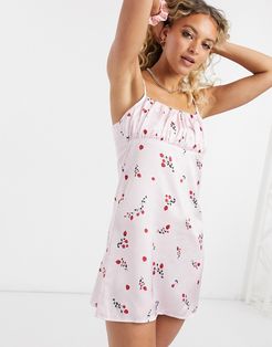 cami mini dress with ruched bust in pink floral