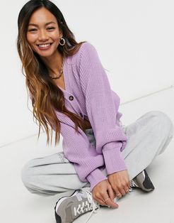 cropped knit cardigan with balloon sleeves in lilac-Purple