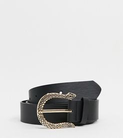 Exclusive belt with curved snake buckle in black