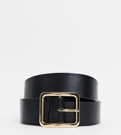 Exclusive black waist and hip jeans belt with gold square buckle