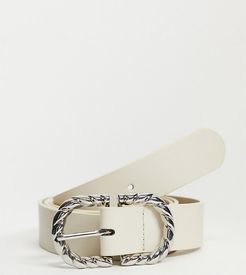 Exclusive waist and hip jeans belt in black with twisted metal buckle in cream-Neutral