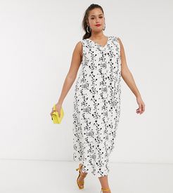 sleeveless midi column dress in vintage floral-White