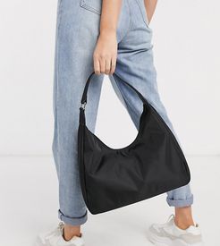 Exclusive curved nylon shoulder bag in black