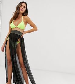 Exclusive mesh split beach skirt in black
