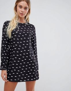 eye print shift dress-Black