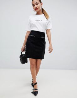 faux suede zip detail mini skirt-Black