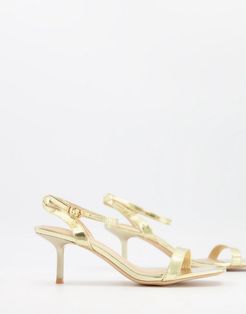heeled sandals with ankle strap in gold