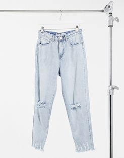 relaxed jeans in bleached stonewash denim with distressing-Blues