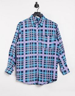 relaxed shirt set in plaid-Purple