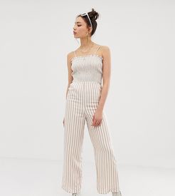 cami jumpsuit with shirring in natural stripe-White