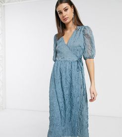 midaxi wrap dress with volume sleeves in texture-Blues