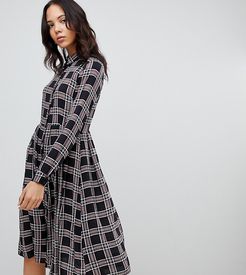 midi shirt dress in check-Black