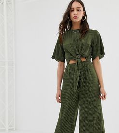 relaxed jumpsuit with tie front in spaced polka dot-Green