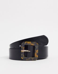 tortoiseshell rectangular buckle black waist and hip jeans belt