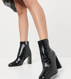 block heel ankle boots in black croc