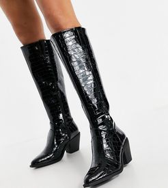knee high western boots in black