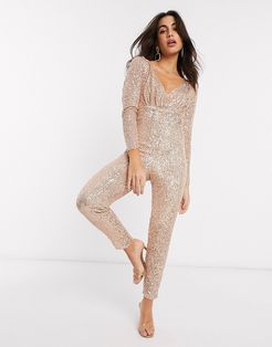 Long sleeved jumpsuit in gold