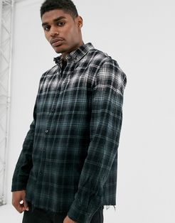 check shirt in ombre fade with raw hem-Black