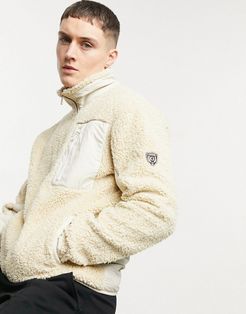 zip up teddy fleece in cream with side logo-White