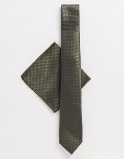 plain tie and pocket square set-Green