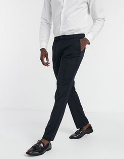 slim fit elasticated waistband utlity pocket pants-Navy