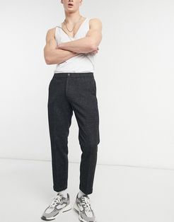 tweed elasticated waistband carrot fit smart pants-Black
