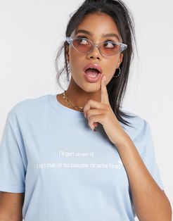 Hearbreak 'I'll get over it' slogan oversized t-shirt in blue-Blues