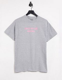 'face of an angel' slogan oversized T-shirt in gray-Pink