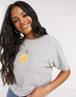 grapefruit slogan oversized t-shirt in yellow-Grey
