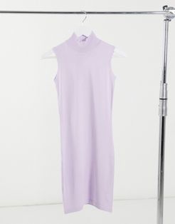 knitted high neck dress in lilac-Purple