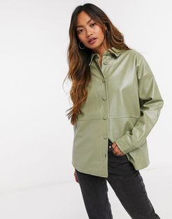 longline PU shirt in moss green