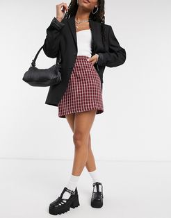tailored mini skirt in brown windowpane check