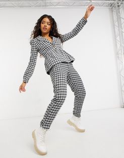 tailored peg leg pants in black and white plaid-Multi