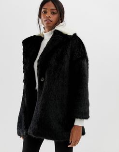 coat with contrast faux fur collar-Black