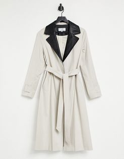 Contrast Pleather Ruth Coat in Beige-Neutral