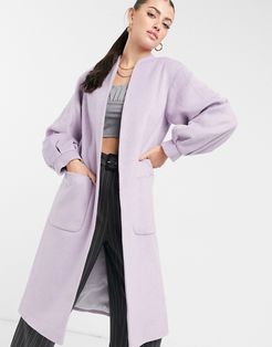 volume sleeve long wool blend coat in lilac-Purple