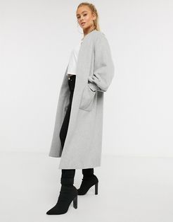 wool blend edge to edge balloon sleeve coat in gray-Grey