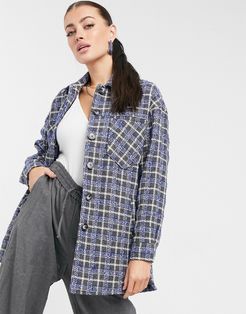 wool blend shacket in plaid-Blues