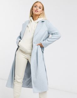 wool blend wrap coat in pale blue-Blues