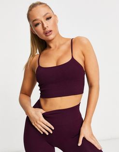 ribbed seamless bra in burgundy-Red