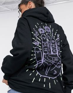 HNR LDN oversized hoodie in palm back print-Black