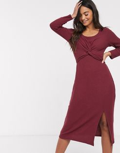 cozy wrap midi dress-Red