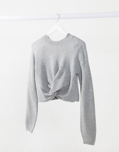 textured wrap top in white-Gray