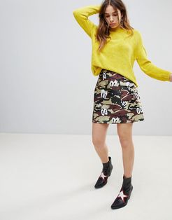 Hattie Camo Print Mini Skirt-Green