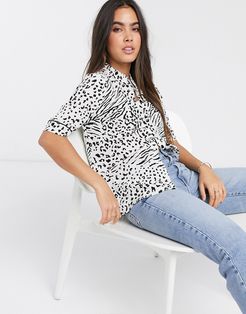 leopard print short sleeve shirt-Multi