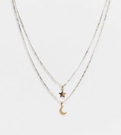Exclusive multirow layering necklace set in gold plate with celestial pendants